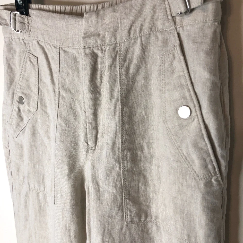 Athleta Voyager Linen Pants Sz 2 Light Beige High Rise Pockets Casual Beach